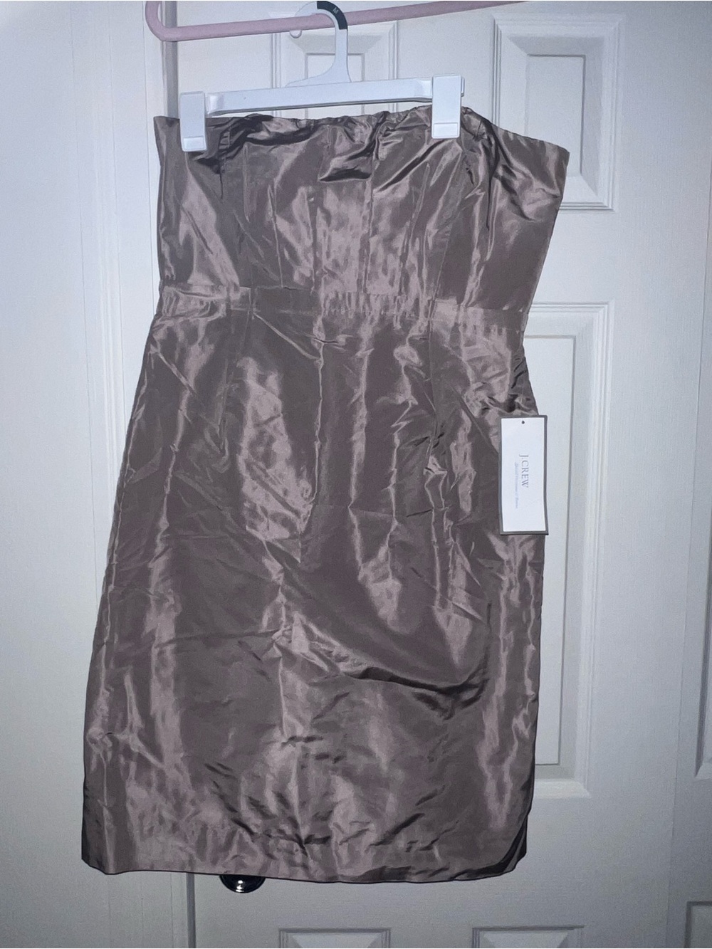 J. Crew Strapless Satin Dress in Taupe